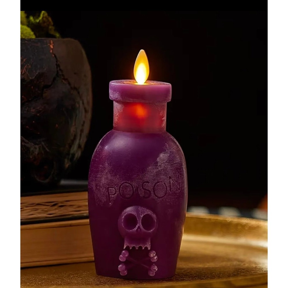 Luminara Chalky Poison Bottle LED Candle Moving Flame Flat Top Flameless